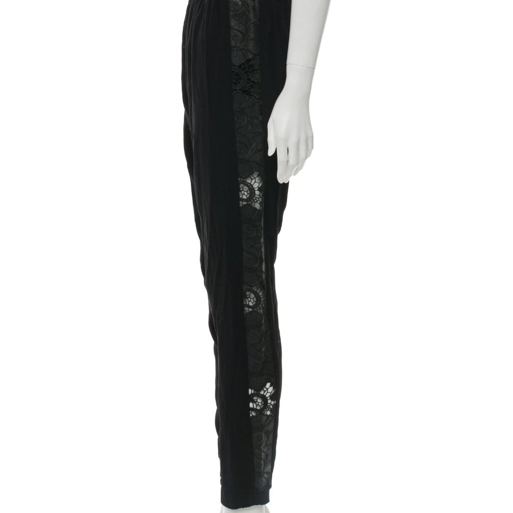 Alexis Skinny Leg Pants Lace Inserts Black High Rise New Size S